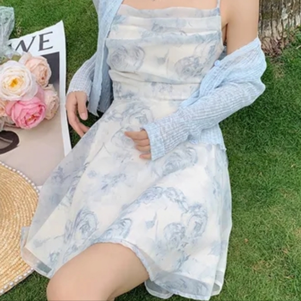 Yesstyle, White with blue flowers, S, dress